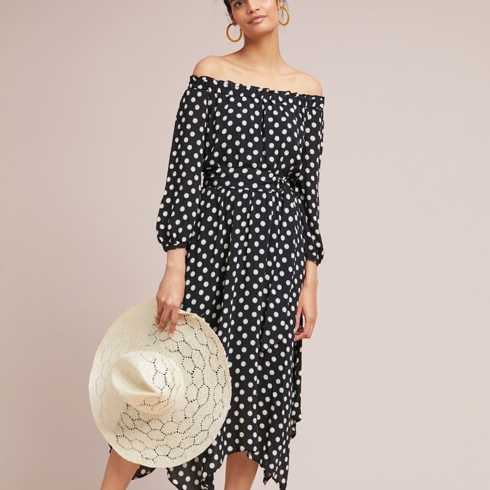 Anthro Maeve Dotted Off-The-Shoulder Dress M